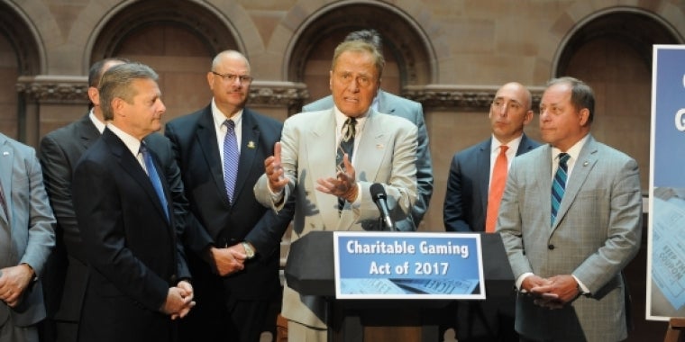 Senator Bonacic speaks at a press conference pushing for the passage of the Charitable Gaming Act of 2017