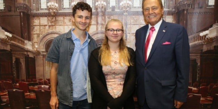 Senator Bonacic is pictured with (L-R); Honored Student, Andrew Lumalcuri; and Valedictorian, Heather Roeder