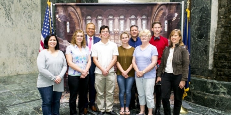 Pictured L-R is, Kerri Lee Sensiba, Michelle Landers, Senator Bonacic, Salutatorian Aidan Sensiba, Valedictorian Mya Landers and her Grandmother, Scott Haberli, Honored Student Jackson Haberli and Joann Haberli.