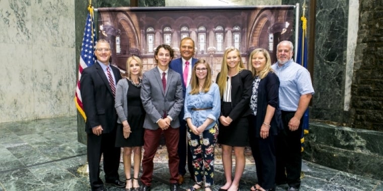 Pictured L-R is Wallkill Superintendent Kevin Castle, Doreen Castle, Honored Student Ryan Castle, Senator Bonacic, Salutatorian Josephine Rose, Valedictorian Linzy Dineen, Debra Dineen and Robert Dineen.