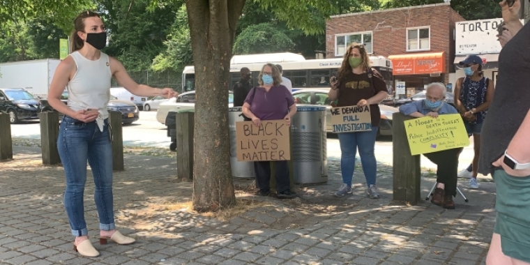 Senator Biaggi stands with members of North Bronx Racial Justice 