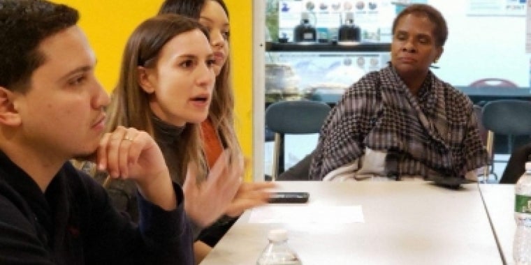 Senator Biaggi discusses various issues with constituents