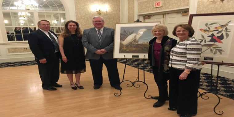 From left to right at Saturday's spring meeting of the Audubon Council of New York State: Don Hall, Chemung Valley Audubon Society; Ana Paula Tavares, Executive Director of Audubon New York; Senator O’Mara; Virginia Stowe, Audubon New York Board Chair; and Marsilia Boyle, Audubon Council Board Chair and Audubon New York Board Member.