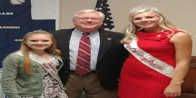 At this week's Chemung County Farm Bureau annual dinner, from left to right: Dairy Ambassador Kendall Blakemore, Senator O'Mara, and Dairy Princess Hailey Pipher.