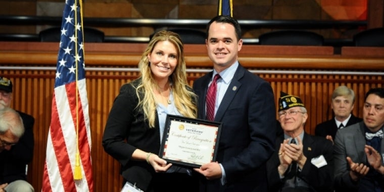 Marine Cpl. Megan Leavey is honored by Sen. Carlucci