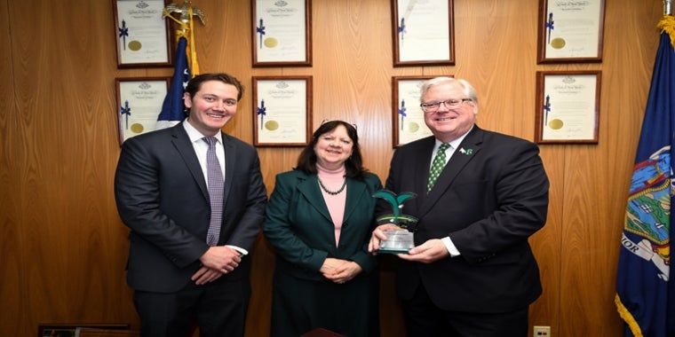 From left to right: CropLife America Government Relations Director Riley Titius, CropLife America State Representative Barbara Ahern, and Senator O'Mara. From left to right: CropLife America Government Relations Director Riley Titius, CropLife America State Representative Barbara Ahern, and Senator O'Mara.