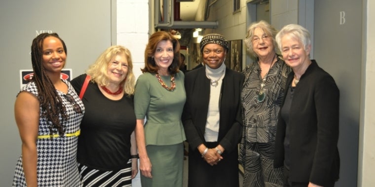 Shakti Robbins-Cubas, Deborah Zimmerman, Lt. Governor Kathy Hochul, Senator Montgomery, Lilly Rivlin & Heather Booth
