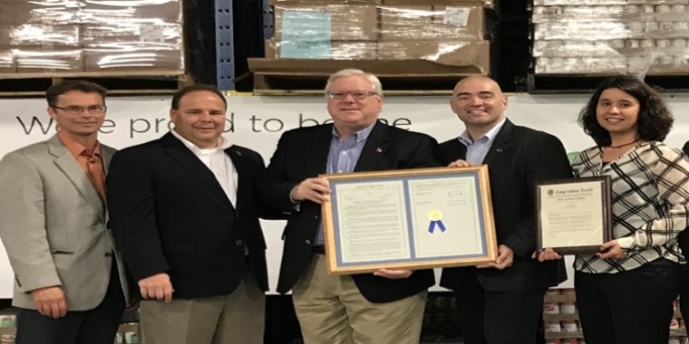 From left to right at this morning's "Food Bank of the Year Award" celebration: Assemblyman Friend, Assemblyman Palmesano, Senator O'Mara, Senator Akshar, and Food Bank of the Southern Tier President & CEO Natasha Thompson.