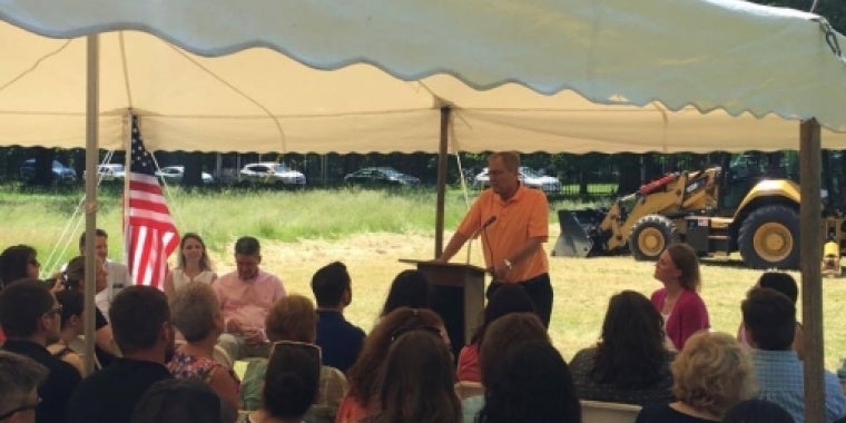 Senator Bonacic delivers remarks at the Goshen Public Library groundbreaking ceremony.