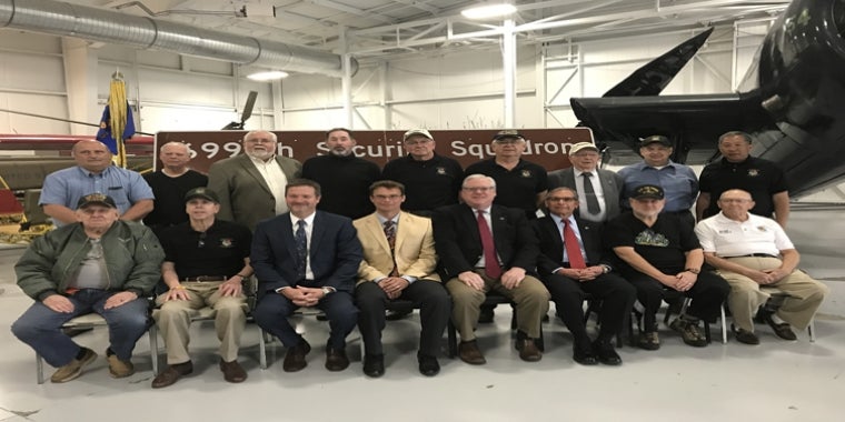 State and local leaders join area veterans at the recent ceremony at the Wings of Eagles Discovery Center in Horseheads.