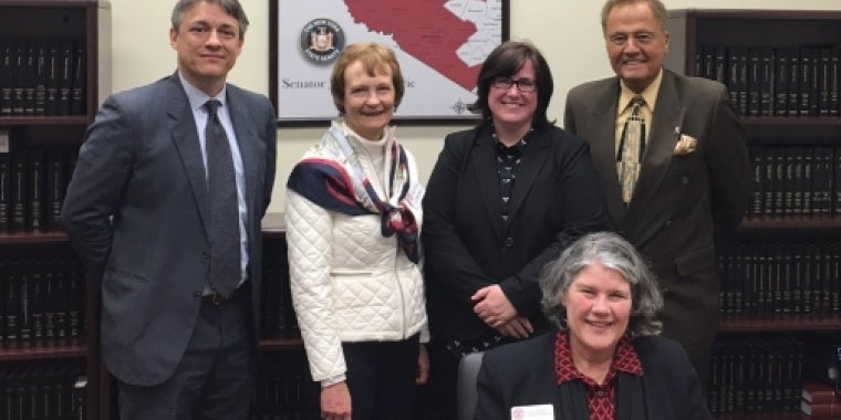 Senator Bonacic is pictured with (L-R); Jared Buono, Executive Director of Cornell Cooperative Extension of Ulster County; Jeanne Darling, Executive Director of Cornell Cooperative Extension of Delaware County; Maureen Roche, Senior Administrator of Cornell Cooperative Extension of Dutchess County; and Lucy Joyce, Executive Director of the Cornell Cooperative Extension of Orange County (seated).