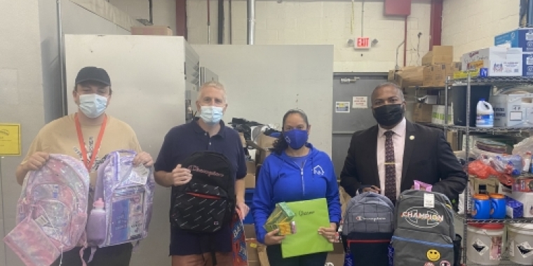 Right to left: State Senator Kevin Thomas; Dana Lopez, Director of Marketing & Communications at The INN; Todd Weinstein, Founder of ‘Nice things that happen in East Meadow’; and a volunteer from the INN. 