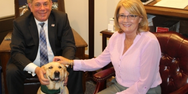 L-R: Ontario County DA Jim Ritts, Juno, Senator Helming Juno Ontario County
