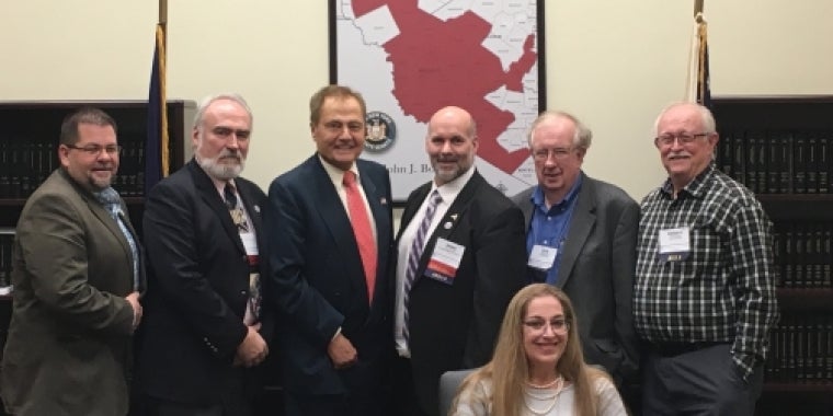 Senator Bonacic is pictured with (L-R), Kevin Tuhy of the Greenwood Lake School Board, John Redman, President of the Florida Union Free School District, Brian LaTourette of the Downsville Central School Board, Stacey Sharoff, President of the Sullivan County School Boards Association, Robert Curran of Ulster BOCES, and Patrick Rausch of Ulster BOCES.