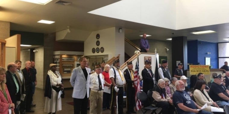 Senator Bonacic is pictured with members of the Sullivan County Veterans Coalition color guard.