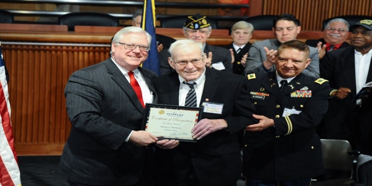 Senator O'Mara and Warren Thompson at today's Senate Veterans' Hall of Fame induction ceremony in Albany.