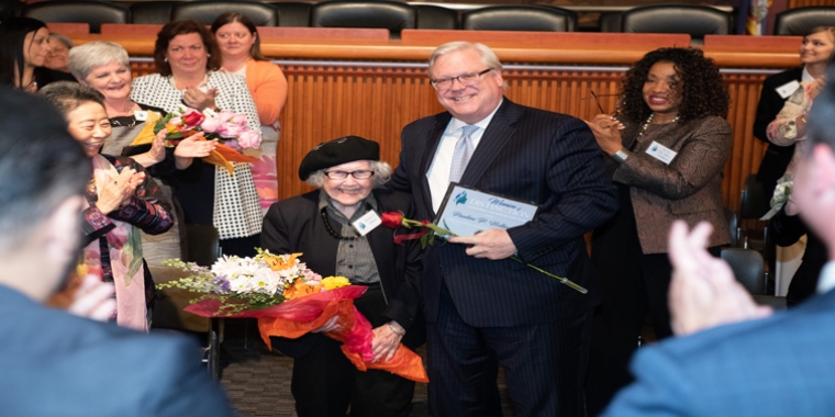 “Pauline Holbrook exemplifies a commitment to family, community and country that highlights her recognition this year as a ‘Woman of Distinction,’" said Senator O'Mara. “Pauline Holbrook exemplifies a commitment to family, community and country that highlights her recognition this year as a ‘Woman of Distinction,’" said Senator O'Mara.