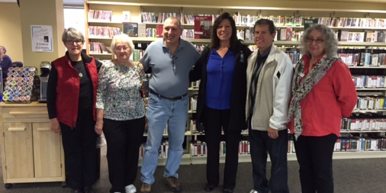 Senator Serino is pictured above at the library with former Trustee Sue Blodgett, Trustee Barbara Zawadzinsky, Trustee John Merlino, Trustee Bob Melnyk, Director Gloria Goverman.