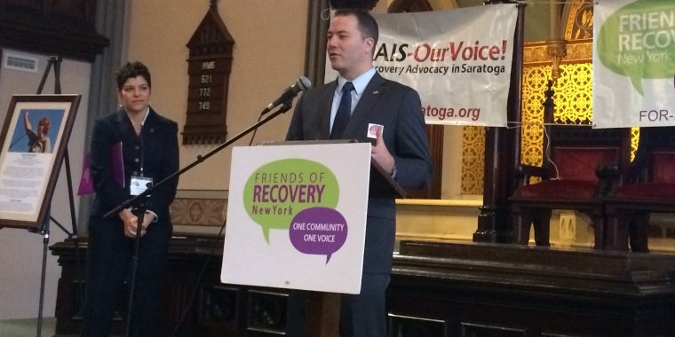 Sen. Ortt address hundreds of activists with Friends of Recovery-New York at Emmanuel Baptist Church