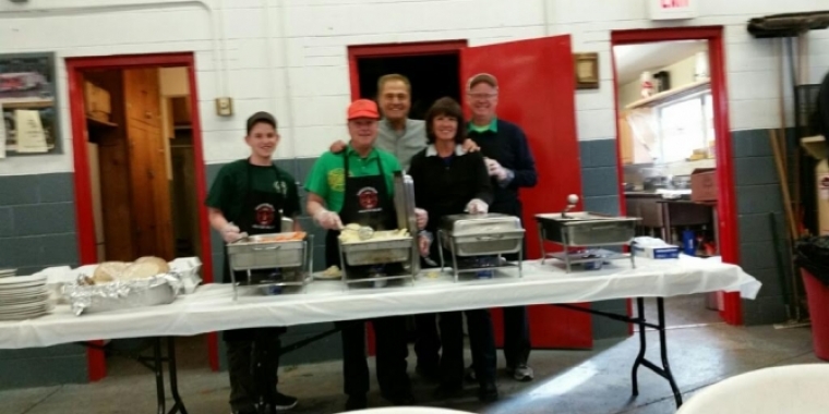 Senator Bonacic is pictured with retired Sullivan County Supreme Court Judge Anthony Kane, and volunteers at the Corned Beef Dinner.