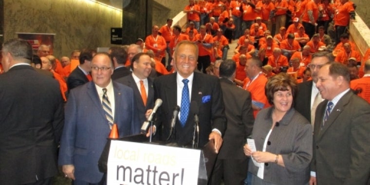 Senator Bonacic is pictured at the “Local Roads Matter” press conference in Albany.