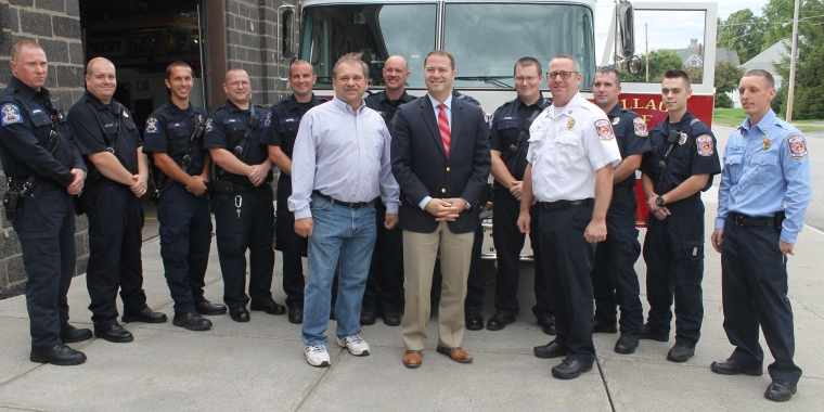 Front: Mayor Mike Sidari, Sen. Ortt, and Fire Chief Tom Lupo.