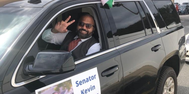Senator Kevin Thomas participates in the India Day Car Parade in Hicksville, Long Island.