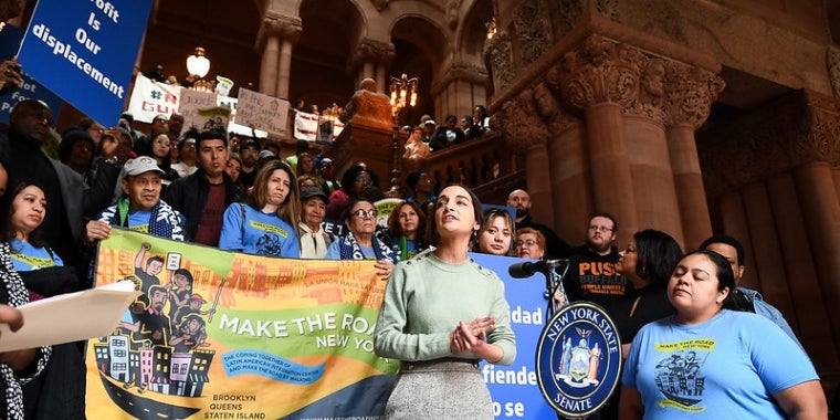 State Sen. Julia Salazar addresses press conference earlier this year.