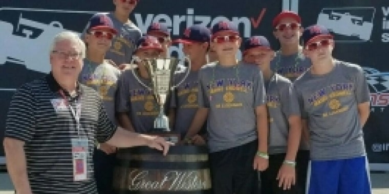 Senator O'Mara and the World Champion Maine-Endwell Little League Baseball team in Victory Lane at Watkins Glen International.