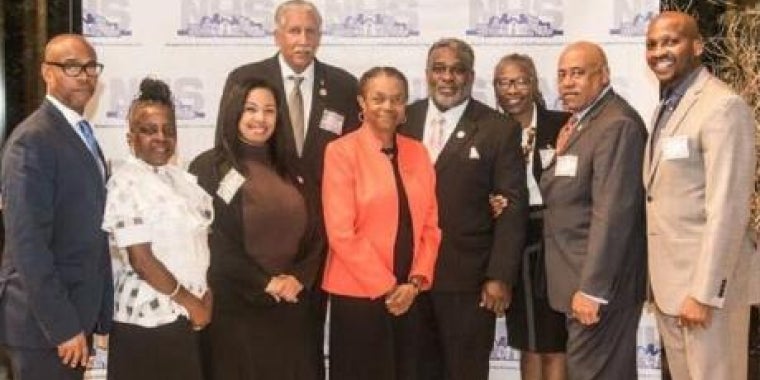 L to R: Richard M. Trouth- Exec. Dir., Cheryl Wright-Board Secretary, Tory Netto-Board Member, Reginald D. Shell-Board Member, New York State Senator (D- 25th Senate District)-Velmanette Montgomery, Jeffrey Charles Pierre- Board President, Bernice E. Green- co-founder Our Time Press, James C. Durrah- Board Member and Paul G. Hawthorne ESQ., Vice President