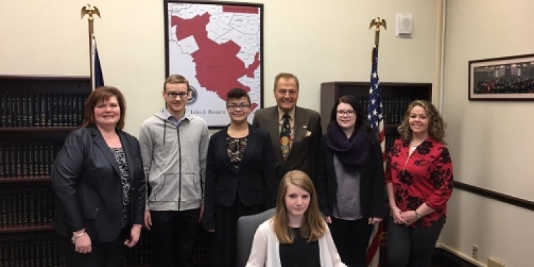 Senator Bonacic is pictured with (L-R), Anne Caldwell, Ian Ackerman, Cloe Fain, Rebecca Wilson, Emily Whitby, Tiffany Miles.