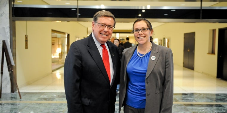 Senator James L. Seward met with Susquehanna Animal Shelter Executive Director Stacie Haynes at the Capitol earlier this year to discuss the Companion Animal Capital Fund and other issues important to animal shelters.