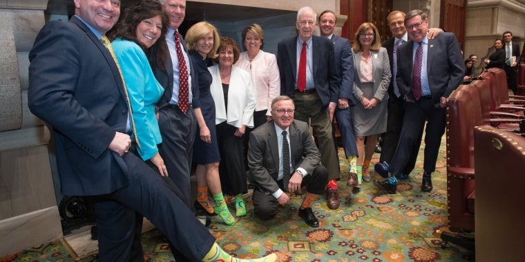 Left to right: Senator Fred Akshar, Senator Sue Serino, Senator Michael Ranzenhofer, Senator Elaine Phillips, Senator Kathy Marchione, Senator Patty Ritchie, Senator John DeFrancisco, Senator Tom Croci, Senator Pam Helming, Senator John Bonacic, and Senator Jim Seward.