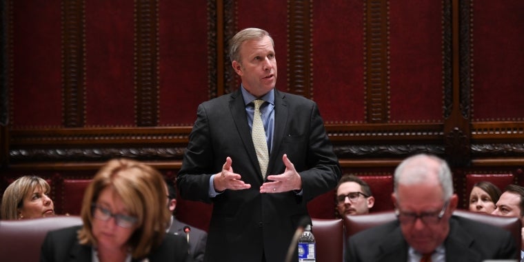 Senator Jacobs debating on the floor of the New York State Senate