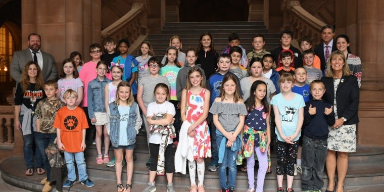 Senator Daphne Jordan (R,C,I,Ref-Halfmoon) is pictured above visiting with 36 wonderful Walter B. Howard Elementary School Fourth Graders who were her special guests during a recent Senate Session.