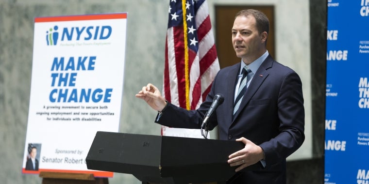 Sen. Rob Ortt (R,C,I,Ref-North Tonawanda) speaks at today’s ‘Make the Change’ rally in Albany
