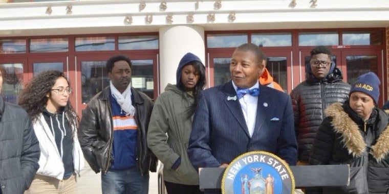 Senator Sanders was joined by youth and community leaders among others at the press conference held PS / MS 42 on March 16, 2018.
