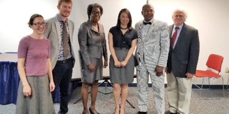Senator Sanders, second from right, was joined at the hearing by Jaime Weisberg of ANHD, left, Andy Morrison of the New Economy Project, Stella Adams of NCRC, and Assembly Member Yuh-Line Niou.