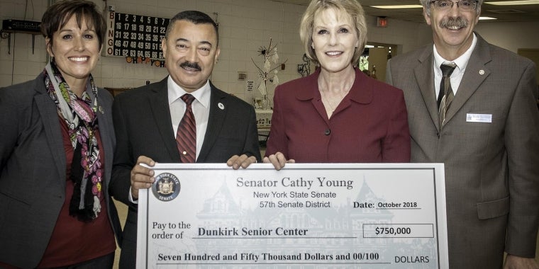 From left to right, Mary Ann Spanos, Chautauqua County Director of the Office for the Aging; Dunkirk Mayor Willie Rosas, Senator Young and Assemblyman Andy Goodell