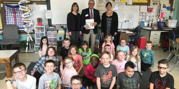 Pictured with the children left-right is Amy Clapper, Senator Tedisco, and NCS Elementary Principal Tammy Reidell