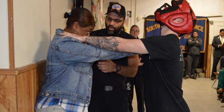 Avi Avramcheyiv, founder and chief instructor at NY Self Defense Academy, gave an interactive presentation in the Krav Maga style of fighting.