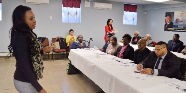 Guest speaker Malycia Jarrett Gordon, trainer in Mental Health and First Aid, from the NYC Department of Health and Mental Hygiene Bureau of Systems Strengthening and Access, gave an informative presentation.