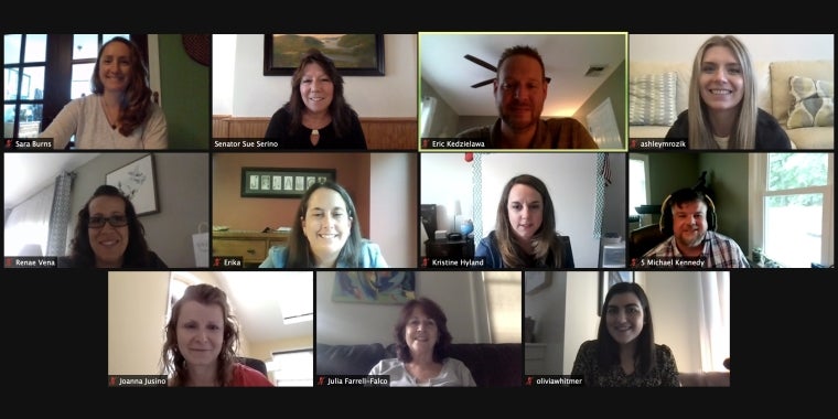 Senator Serino is pictured above during the virtual ceremony with some of the A+ Teachers