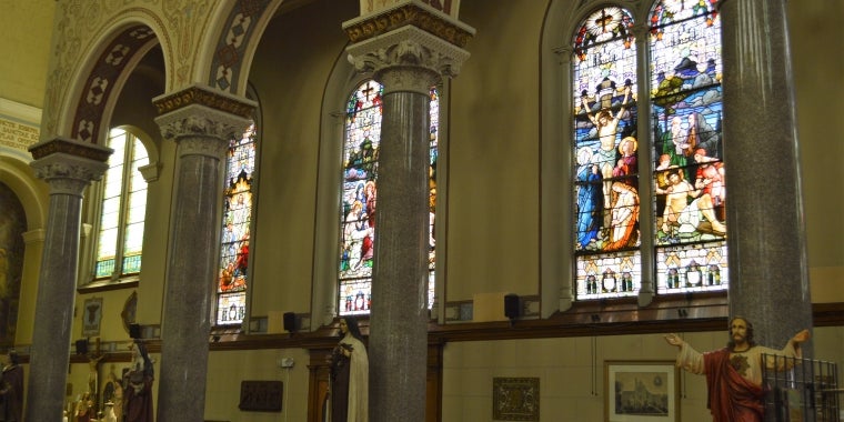 Pictured are over 100 year-old stained glass windows from Munich, Germany that will be restored with funds secured by Senator Chris Jacobs and Assemblyman Robin Schimminger at the Buffalo Religious Arts Center with funds secured by Senator Chris Jacobs and Assemblyman Robin Schimminger.