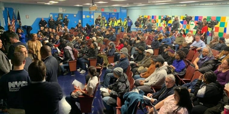 Hundreds of homeowners who were affected by the sewage spill attended the town hall meeting hosted by Senator Sanders at PS 223 in Jamaica on Sunday.