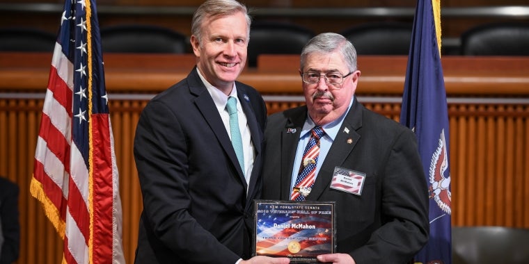 State Senator Chris Jacobs with 2019 Hall of Fame Inductee Daniel McMahon