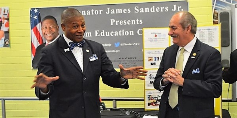 Senator Sanders joined Dr. Guillermo Linares, Acting President of the NYS High Education Services Corporation, as he spoke about the free college tuition program, also known at the Excelsior Program.