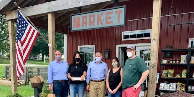 Pictured from left to right at the Locust Hill Market are Sen. George Borrello, Sen. Serino, and County Executive Molinaro with Hoofprint Cheese Company owners, Katelyn and Brendan Foley.