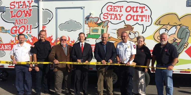 Senator Rob Ortt (center), Orleans County Legislature Chairman John DeFilipps, Director of Orleans County Office of Emergency Management Dale Banker; and representatives from Orleans Law Enforcement and Emergency Services.