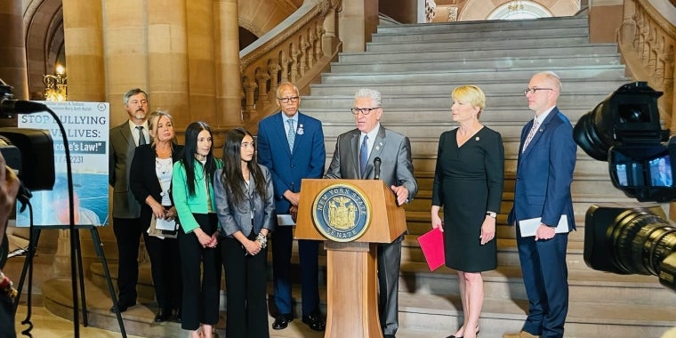 Richard Taras, Christine Taras, Pola Sementilli, Isabella Sementilli, Senator Robert Jackson, Senator Jim Tedisco, Assemblywoman Mary Beth Walsh and Senator Mark Walczyk